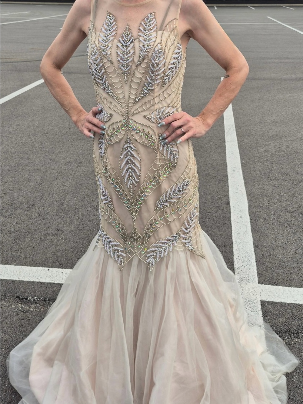 Nude Beaded Illusion Mermaid Wedding Gown